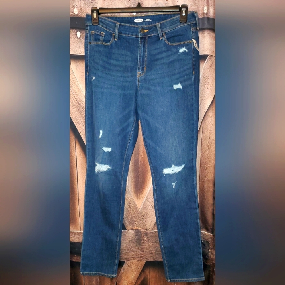 Old Navy 10 Tall Power Slim Straight,  Distressed Jeans, NWT